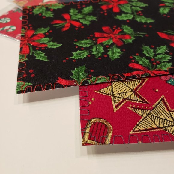 7 Christmas-Theme Fabric Covered Postcards - Picture 3 of 3